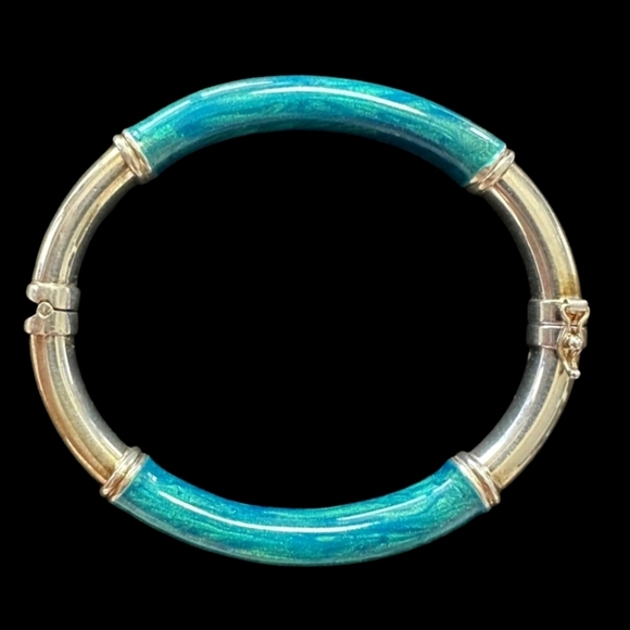 Milor Jewelry - Milor Italy Green Enamel Sterling Silver Bangle Bracelet 925